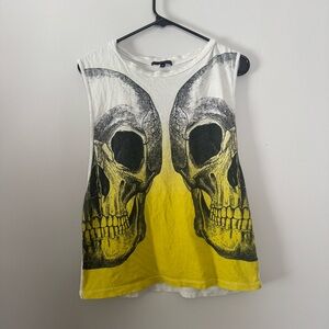 White and Yellow Skull Graphic Tank Top